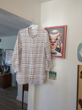 ‼️💕 GARNET HILL Linen Tunic Shirt Lagenlook Coastal Grandma Button Down L